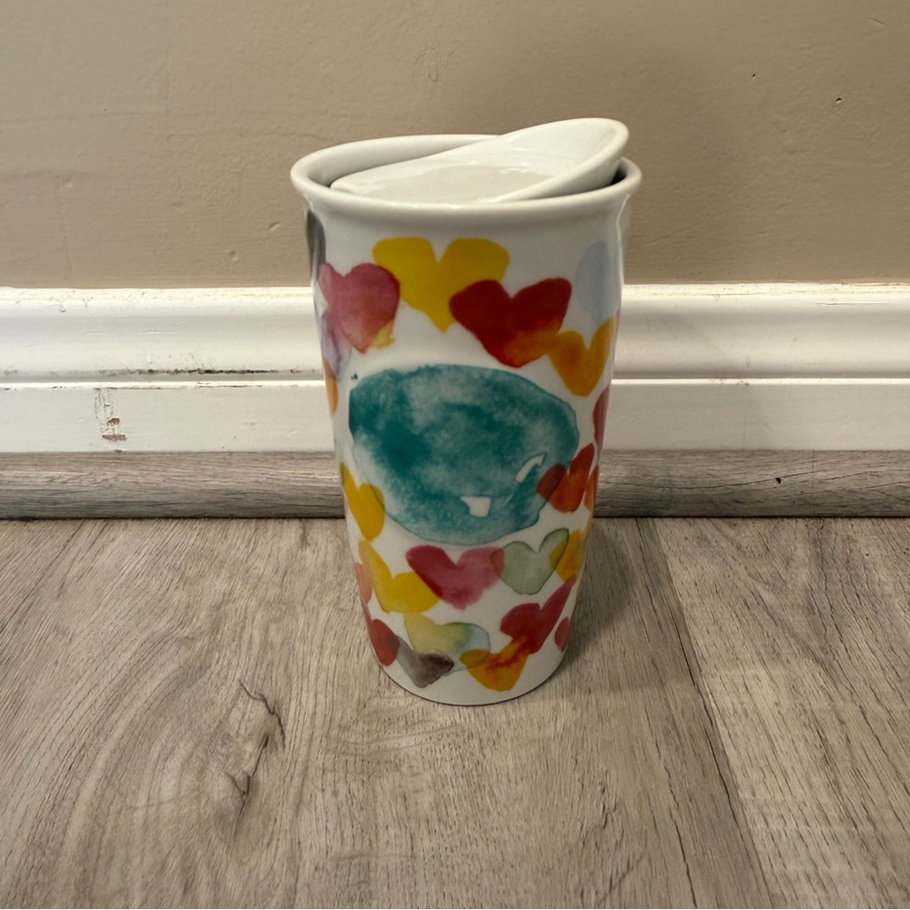 ❤️ Starbucks Valentine Watercolor Hearts Ceramic Travel Tumbler 10 oz with Lid